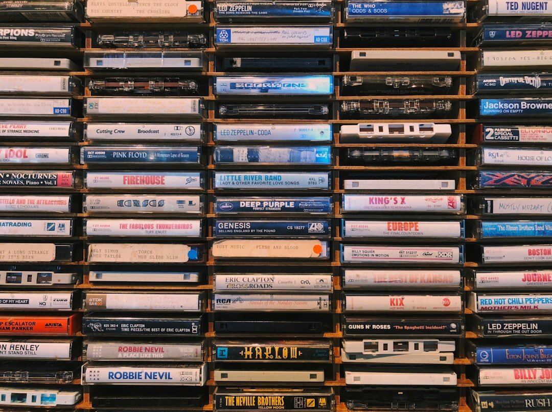 Shelves filled with labelled archive videotapes